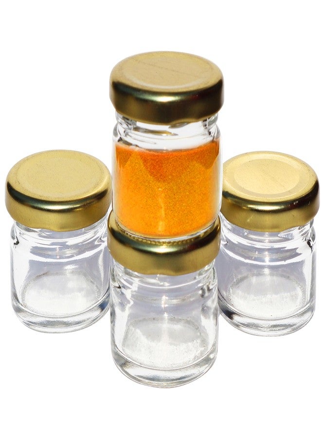 Pure Source India Round Mini Glass Jar Containers, Food Grade and BPA Free With Airtight Metal Gold Color Cap - 20 Gram, Pack of 4 Pieces, Clear - Image 1